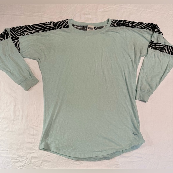 Pink Victoria's Secret Y2K Long Sleeve Tee in Light Green w/Zebra Accents Sz XS - Picture 6 of 6
